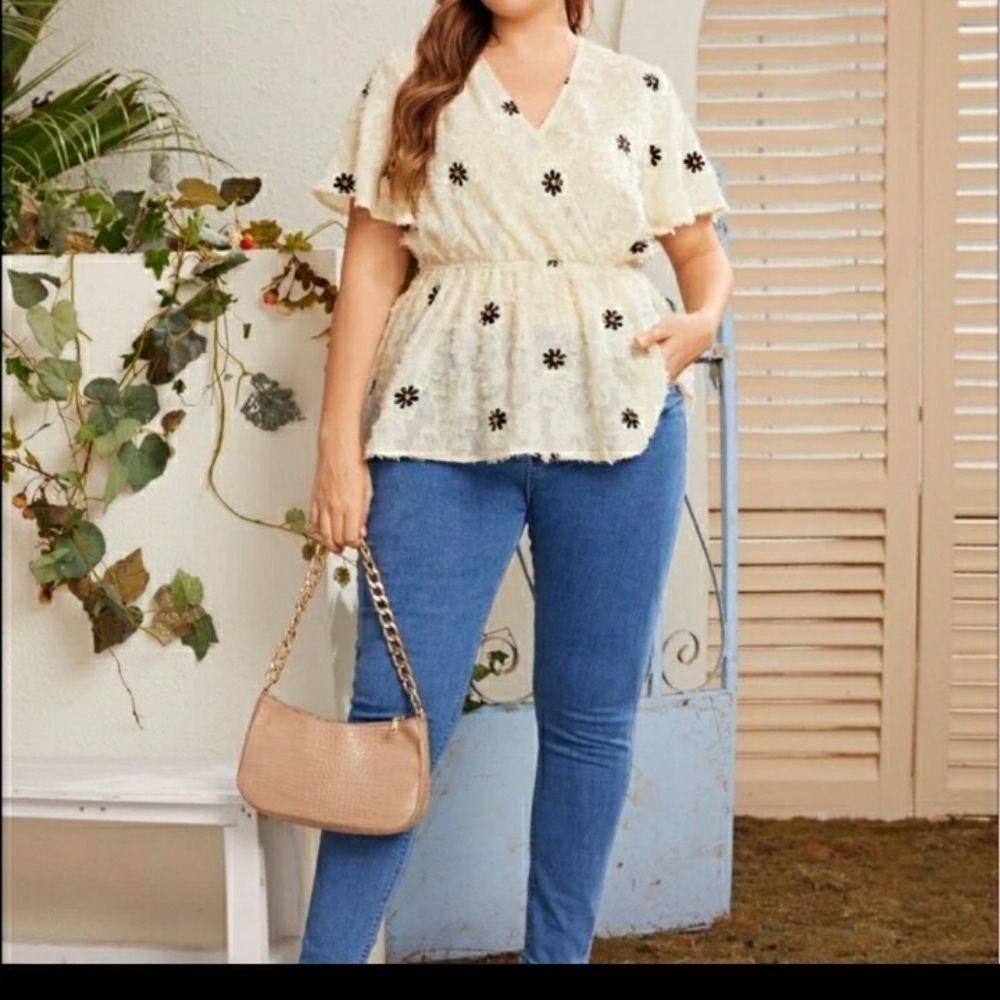 V-neck Plus sz 16 18 20 baby doll Lace blouse - Picture 7 of 16